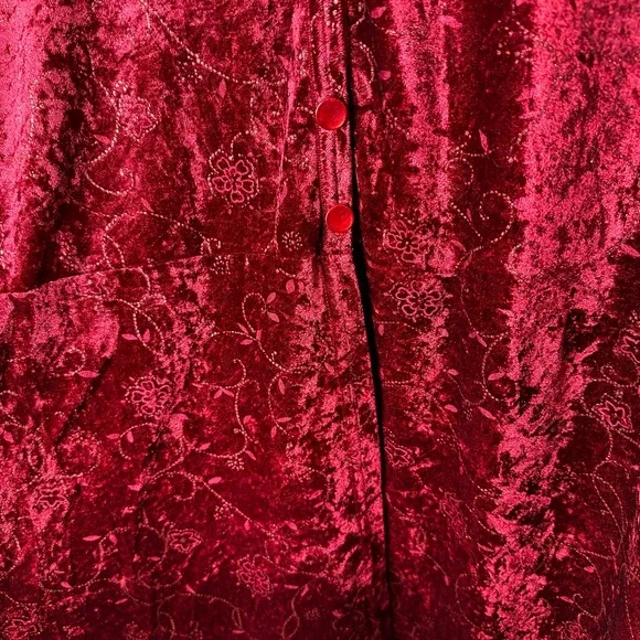 Vintage Crushed Velvet Babydoll Top Fairy Grunge Size 26 28 Red Floral Sparkly - Picture 4 of 13